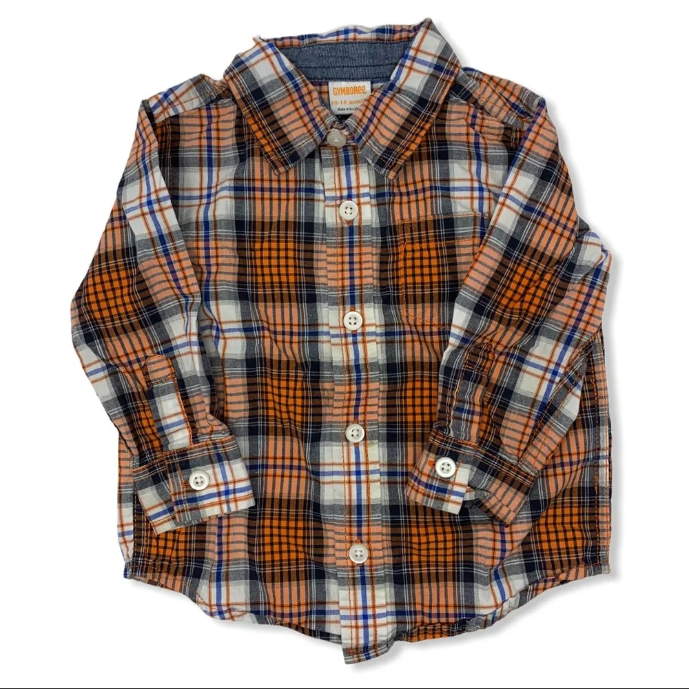 Gymboree orange‎ plaid button front 12-18 month